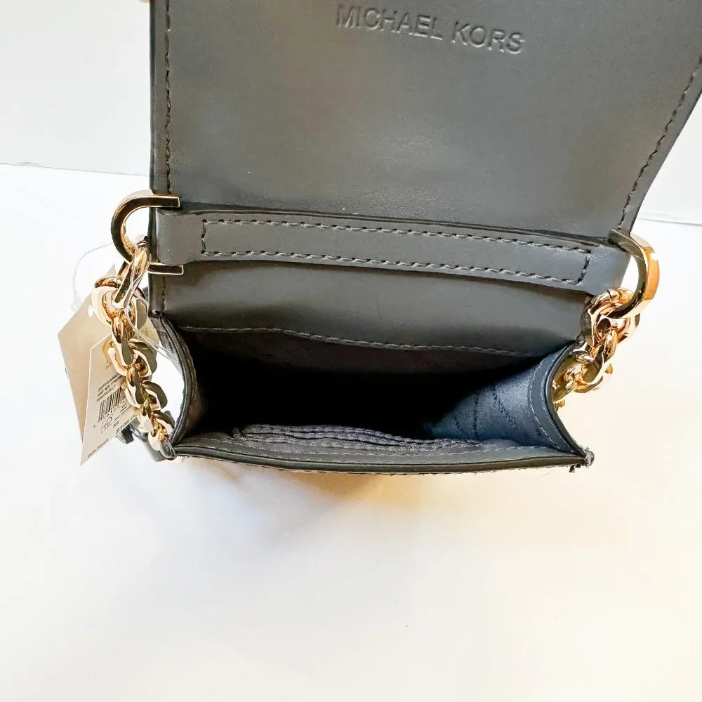 Michael Kors Gray Croc-Embossed & Leopard Phone Crossbody, like new, no tags